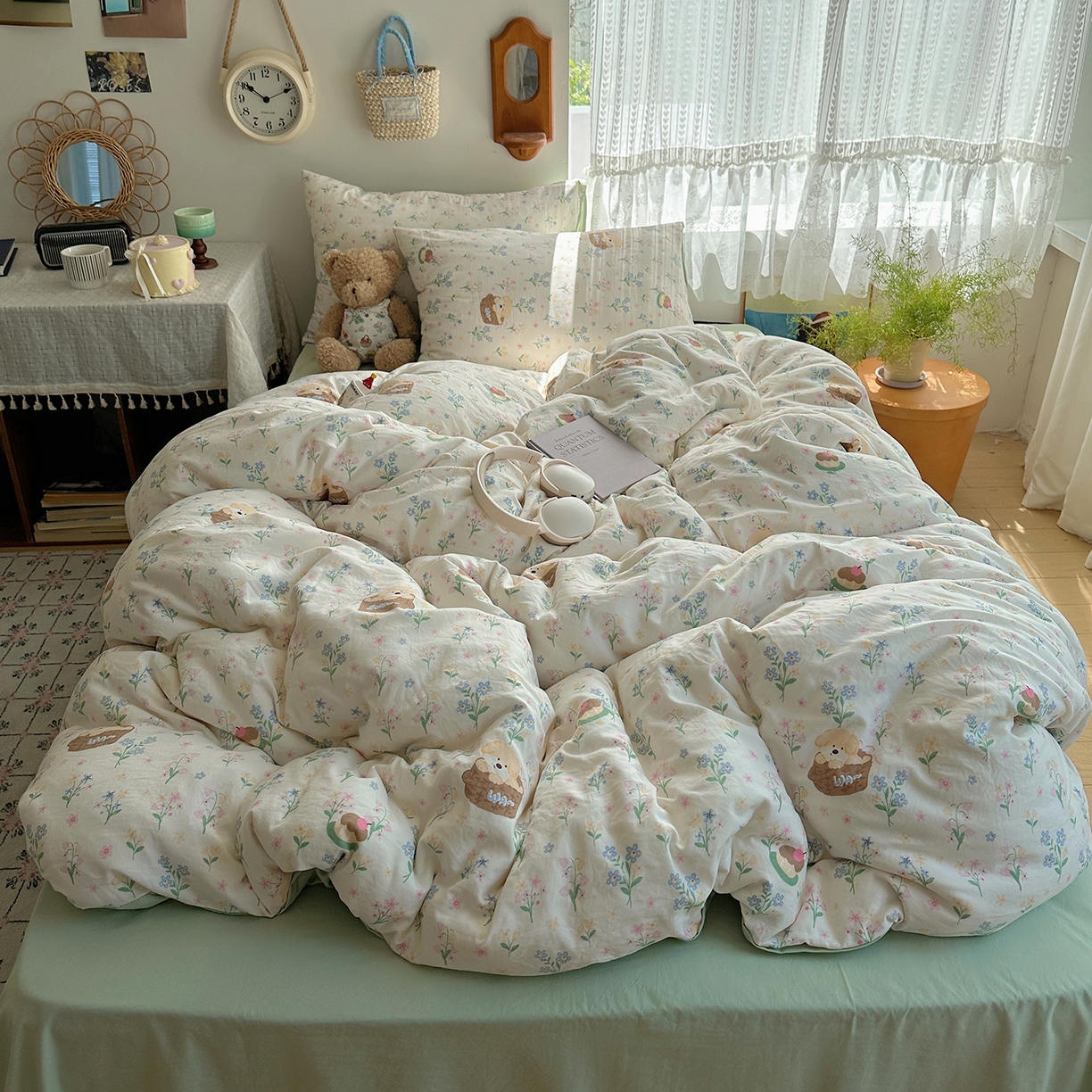 91家纺网 家纺一手货源 找家纺 沐芷 2025 开学季水洗棉四件套A类 卡通简约风超柔舒适三件套 午后时光