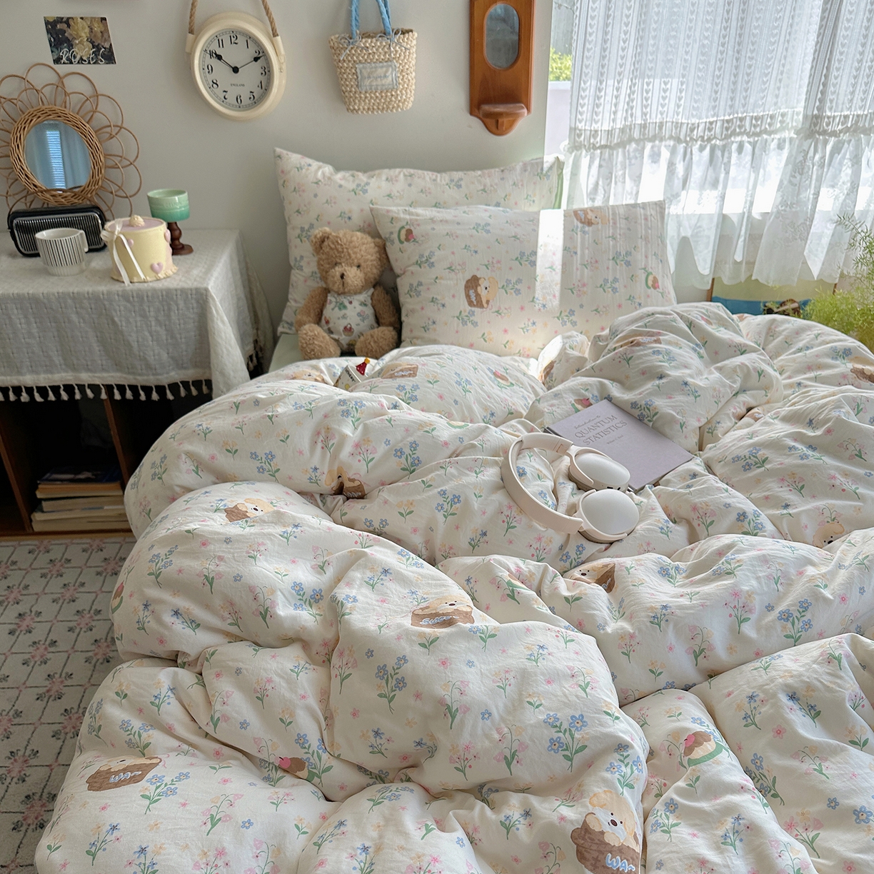 91家纺网 家纺一手货源 找家纺 沐芷 2025 开学季水洗棉四件套A类 卡通简约风超柔舒适三件套 午后时光