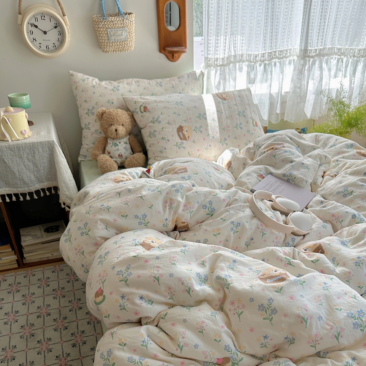 91家纺网 家纺一手货源 找家纺 沐芷 2025 开学季水洗棉四件套A类 卡通简约风超柔舒适三件套 午后时光