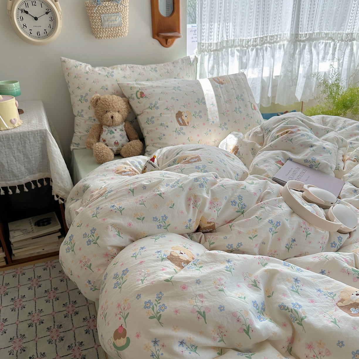 91家纺网 家纺一手货源 找家纺 沐芷 2025 开学季水洗棉四件套A类 卡通简约风超柔舒适三件套 午后时光