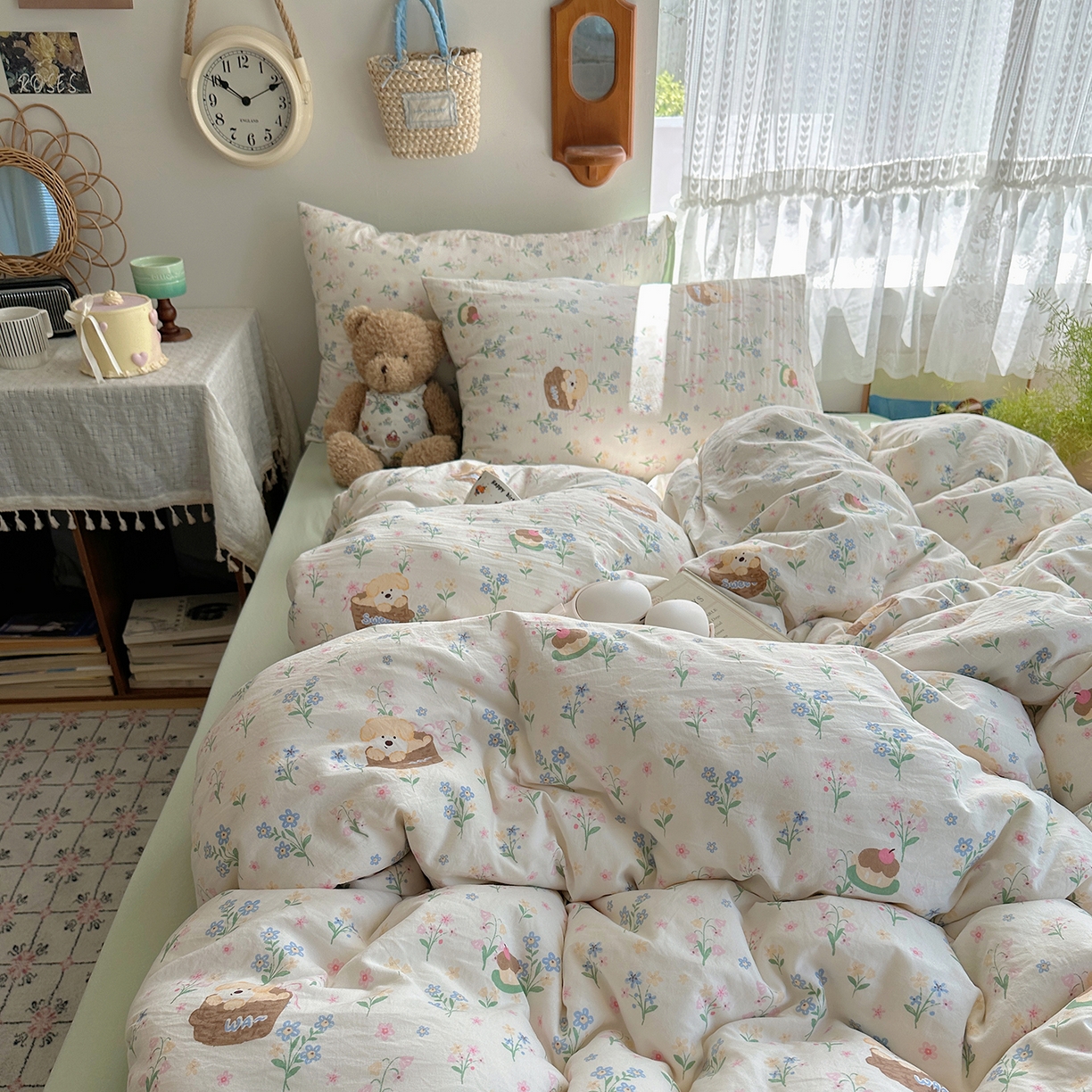 91家纺网 家纺一手货源 找家纺 沐芷 2025 开学季水洗棉四件套A类 卡通简约风超柔舒适三件套 午后时光