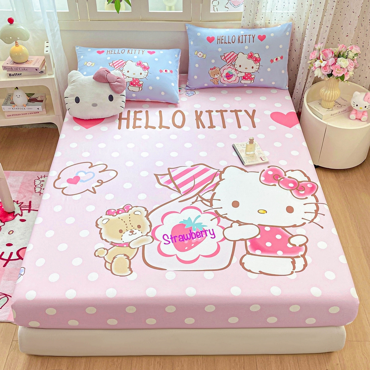 91家纺网 家纺一手货源 找家纺 博雅 2025春夏新款三丽欧大版全棉纯棉单品床笠床笠单件单床笠 全棉大版-草莓糖果KT