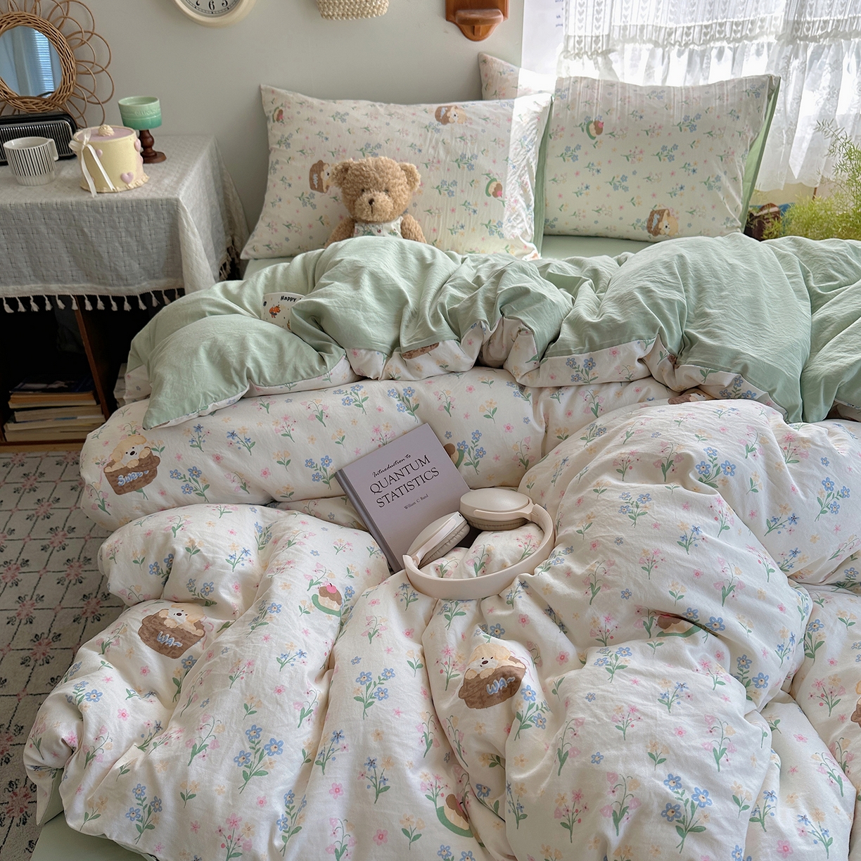 91家纺网 家纺一手货源 找家纺 沐芷 2025 开学季水洗棉四件套A类 卡通简约风超柔舒适三件套 午后时光