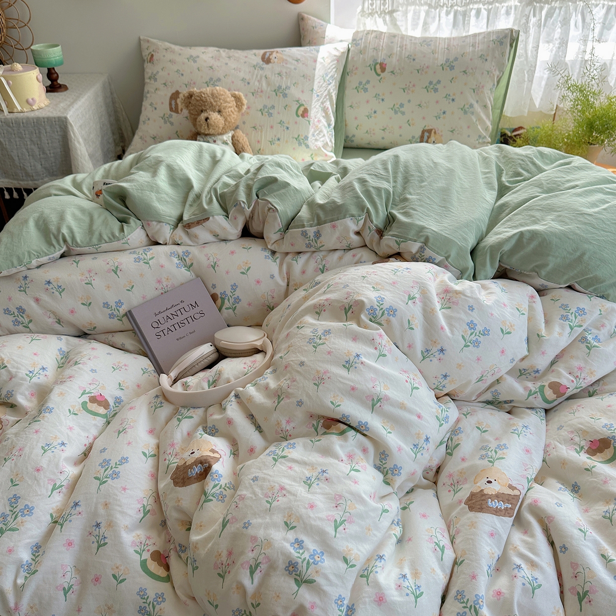 91家纺网 家纺一手货源 找家纺 沐芷 2025 开学季水洗棉四件套A类 卡通简约风超柔舒适三件套 午后时光