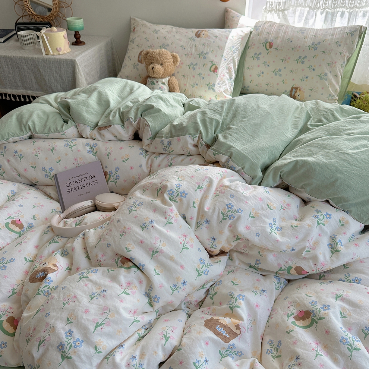 91家纺网 家纺一手货源 找家纺 沐芷 2025 开学季水洗棉四件套A类 卡通简约风超柔舒适三件套 午后时光