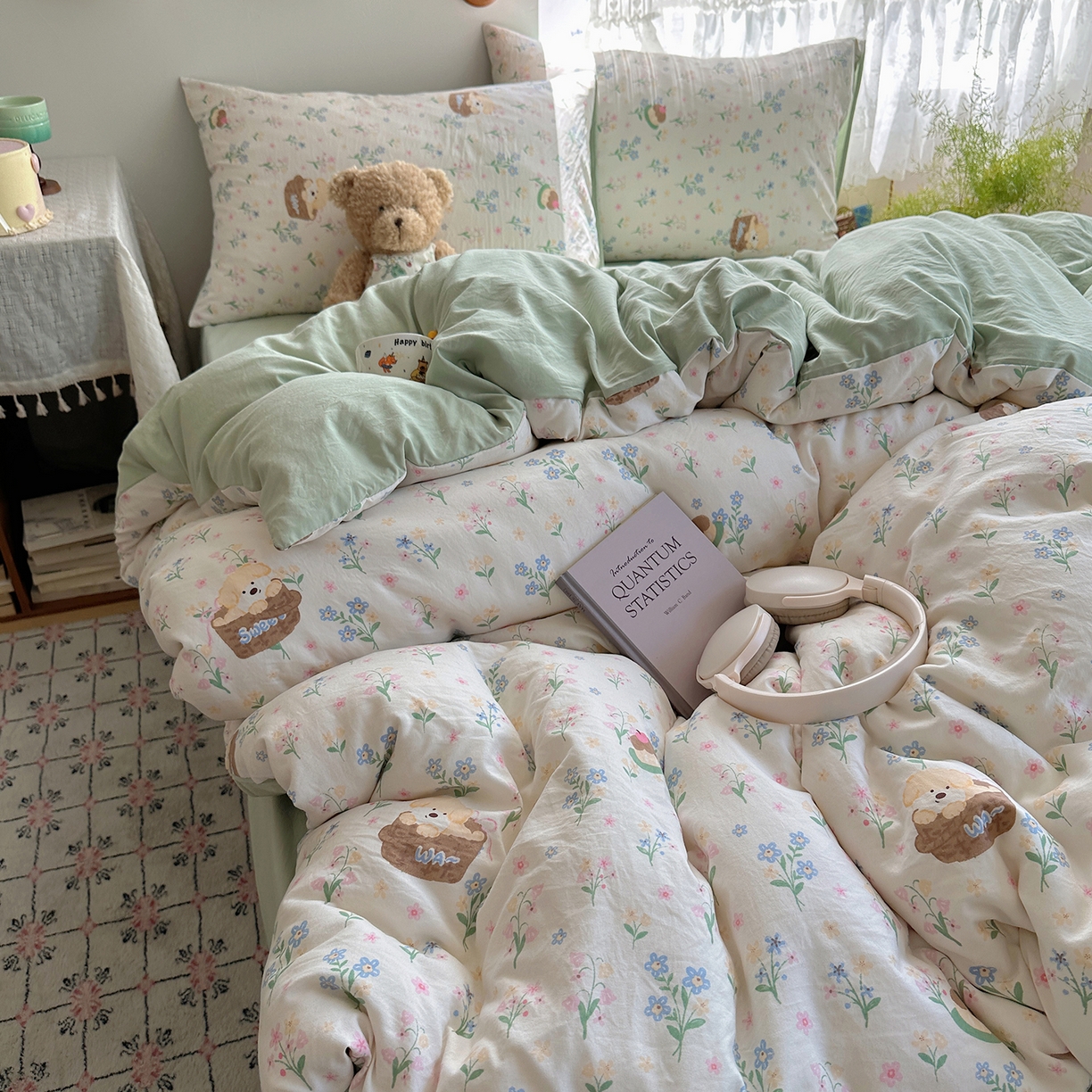 91家纺网 家纺一手货源 找家纺 沐芷 2025 开学季水洗棉四件套A类 卡通简约风超柔舒适三件套 午后时光