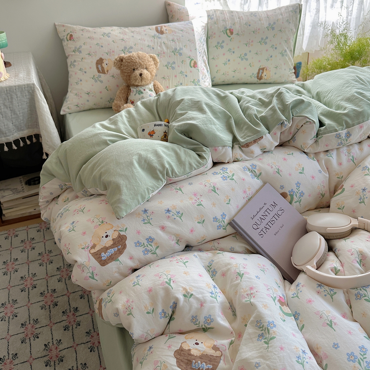 91家纺网 家纺一手货源 找家纺 沐芷 2025 开学季水洗棉四件套A类 卡通简约风超柔舒适三件套 午后时光