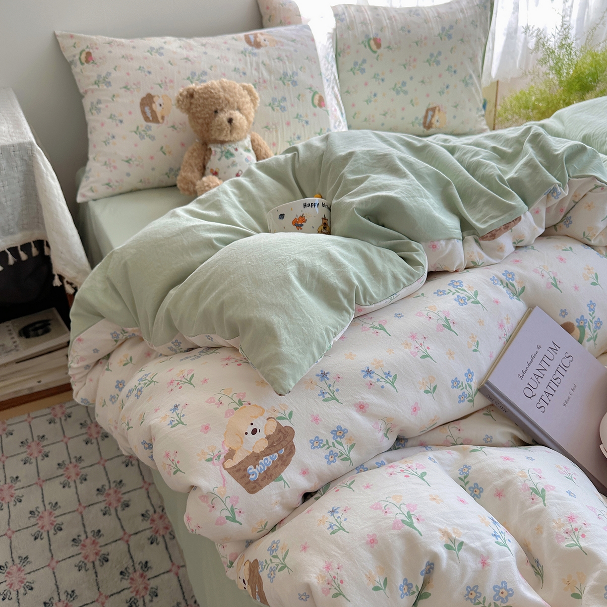 91家纺网 家纺一手货源 找家纺 沐芷 2025 开学季水洗棉四件套A类 卡通简约风超柔舒适三件套 午后时光