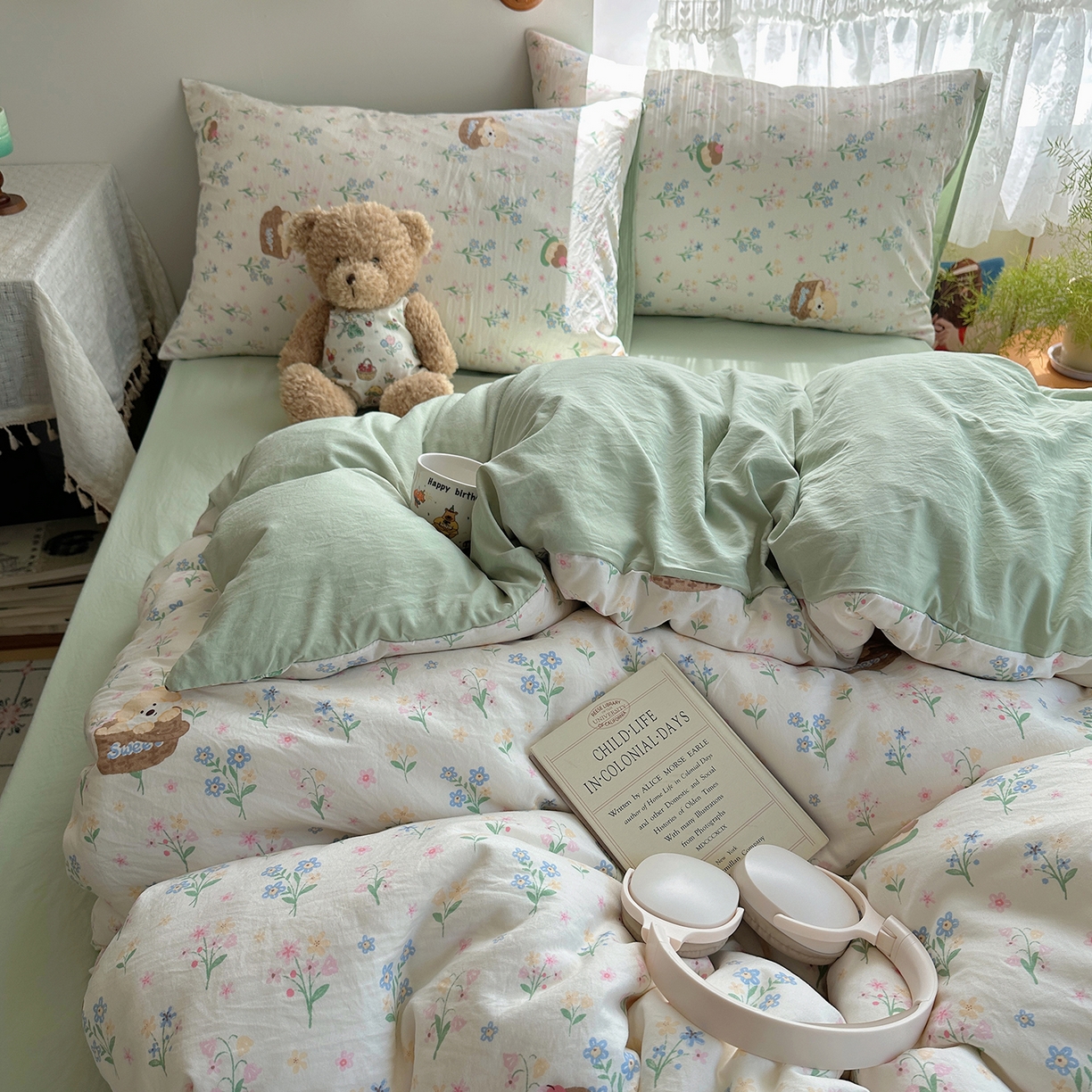 91家纺网 家纺一手货源 找家纺 沐芷 2025 开学季水洗棉四件套A类 卡通简约风超柔舒适三件套 午后时光