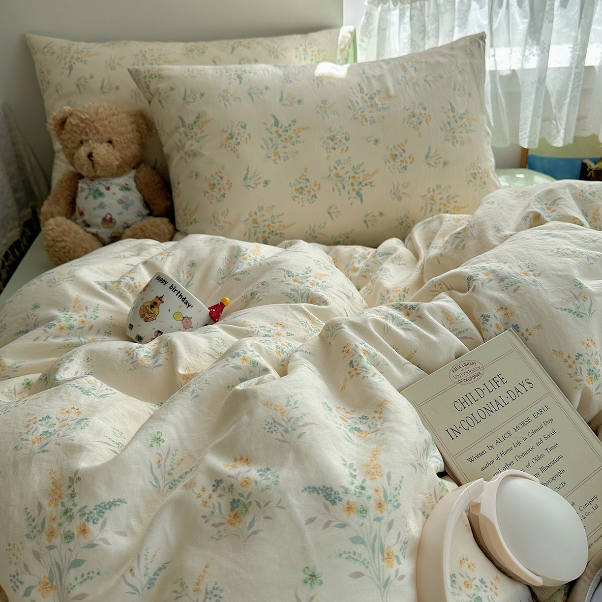 91家纺网 家纺一手货源 找家纺 沐芷 2025 开学季水洗棉四件套A类 卡通简约风超柔舒适三件套 仙草