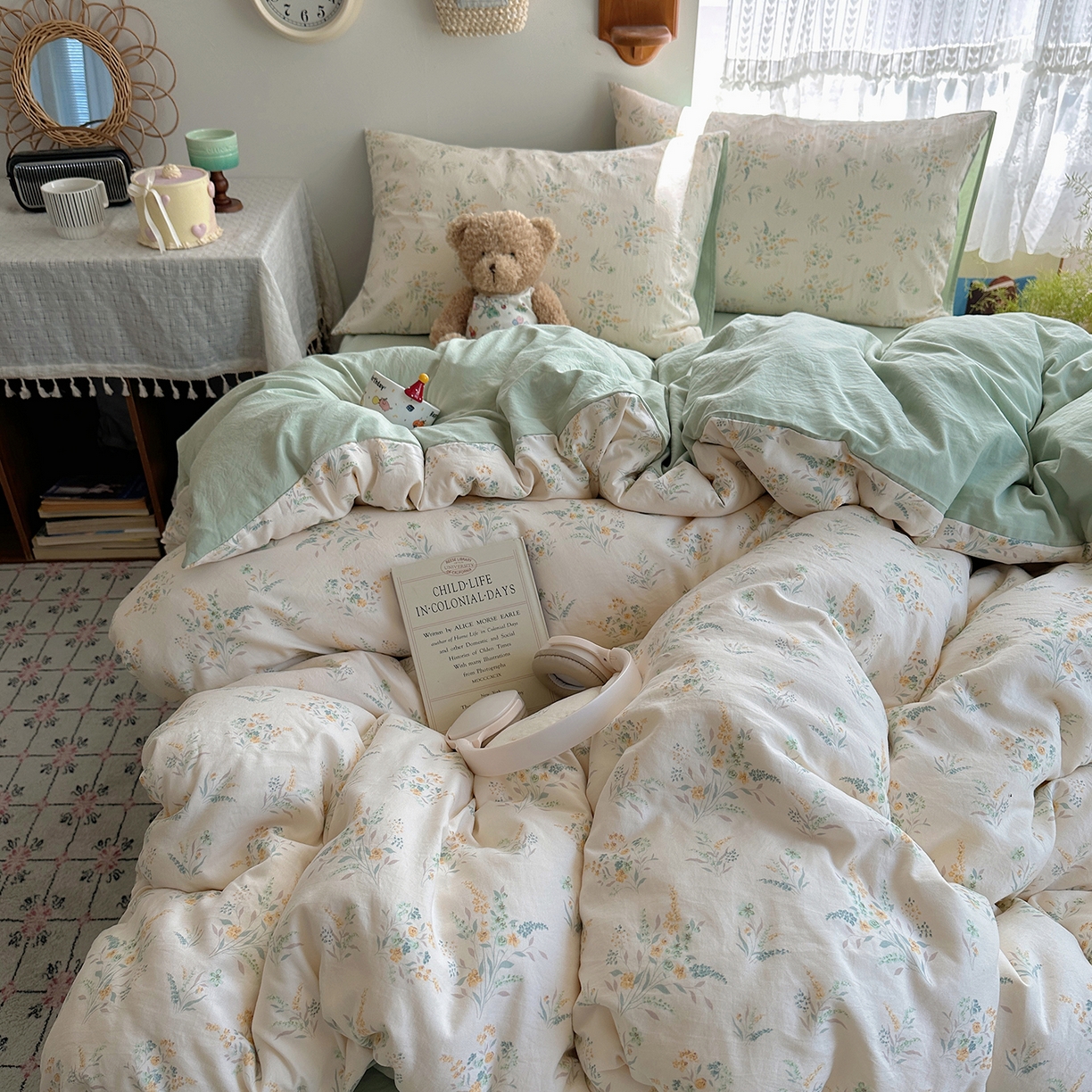 91家纺网 家纺一手货源 找家纺 沐芷 2025 开学季水洗棉四件套A类 卡通简约风超柔舒适三件套 仙草