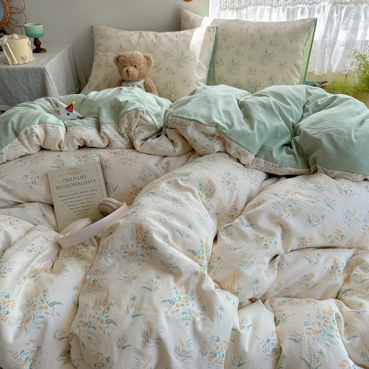 91家纺网 家纺一手货源 找家纺 沐芷 2025 开学季水洗棉四件套A类 卡通简约风超柔舒适三件套 仙草