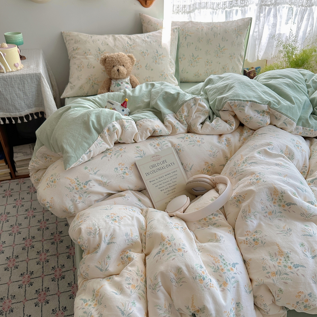 91家纺网 家纺一手货源 找家纺 沐芷 2025 开学季水洗棉四件套A类 卡通简约风超柔舒适三件套 仙草