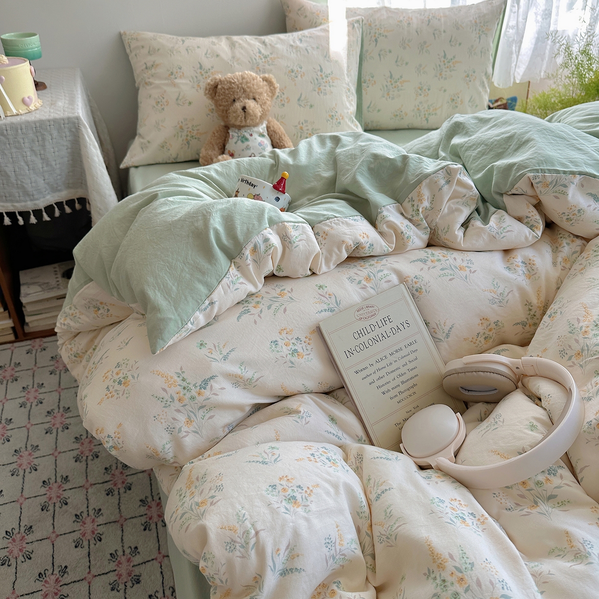 91家纺网 家纺一手货源 找家纺 沐芷 2025 开学季水洗棉四件套A类 卡通简约风超柔舒适三件套 仙草