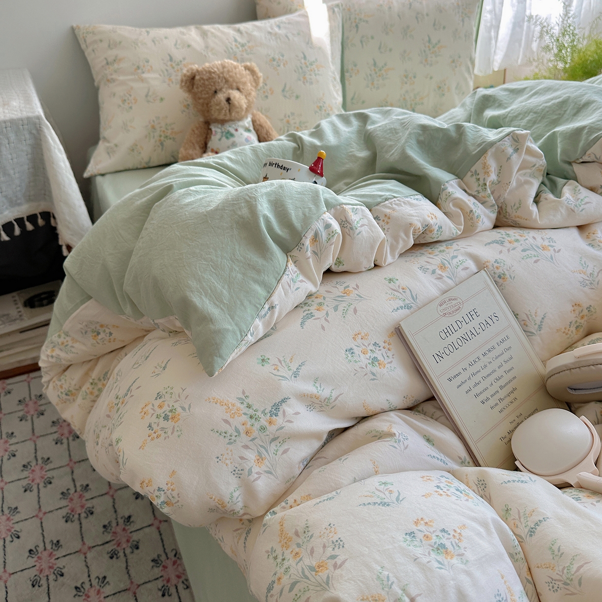 91家纺网 家纺一手货源 找家纺 沐芷 2025 开学季水洗棉四件套A类 卡通简约风超柔舒适三件套 仙草