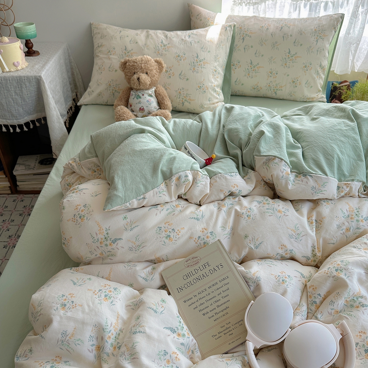 91家纺网 家纺一手货源 找家纺 沐芷 2025 开学季水洗棉四件套A类 卡通简约风超柔舒适三件套 仙草