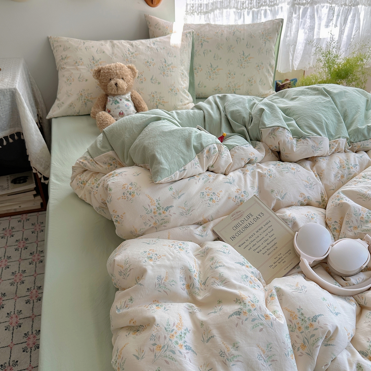 91家纺网 家纺一手货源 找家纺 沐芷 2025 开学季水洗棉四件套A类 卡通简约风超柔舒适三件套 仙草