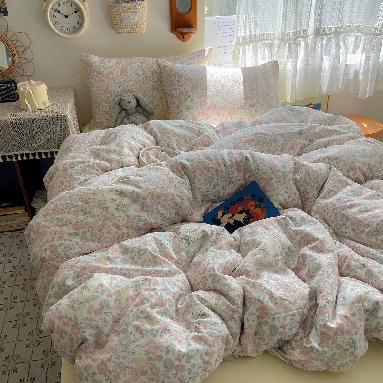 91家纺网 家纺一手货源 找家纺 沐芷 2025 开学季水洗棉四件套A类 卡通简约风超柔舒适三件套 幸运可爱兔