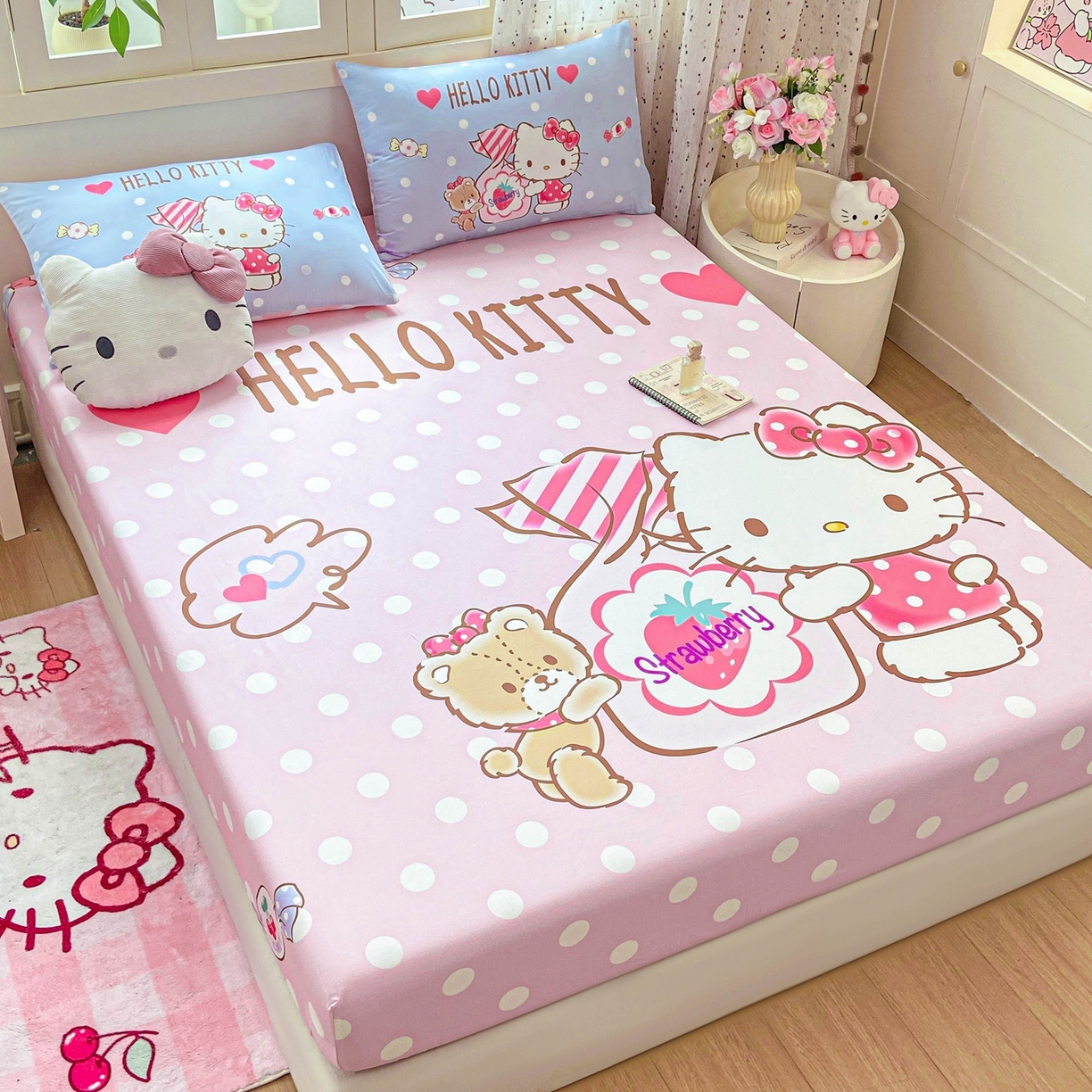 91家纺网 家纺一手货源 找家纺 博雅 2025春夏新款三丽欧大版全棉纯棉单品床笠床笠单件单床笠 全棉大版-草莓糖果KT