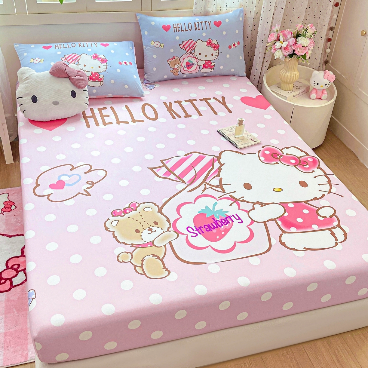 91家纺网 家纺一手货源 找家纺 博雅 2025春夏新款三丽欧大版全棉纯棉单品床笠床笠单件单床笠 全棉大版-草莓糖果KT