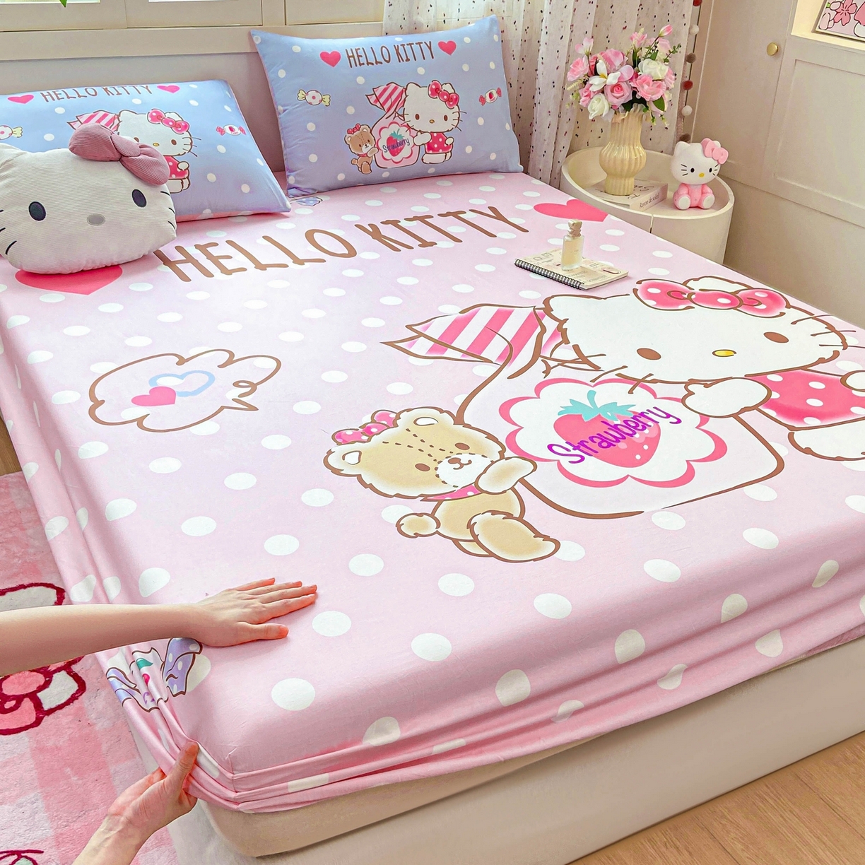 91家纺网 家纺一手货源 找家纺 博雅 2025春夏新款三丽欧大版全棉纯棉单品床笠床笠单件单床笠 全棉大版-草莓糖果KT