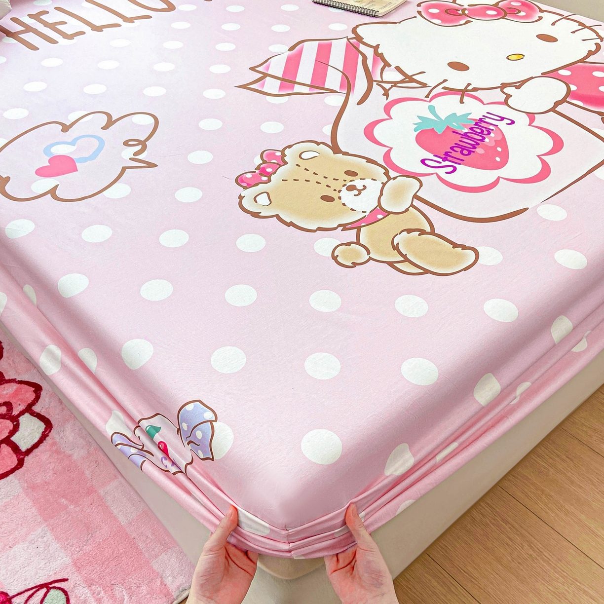 91家纺网 家纺一手货源 找家纺 博雅 2025春夏新款三丽欧大版全棉纯棉单品床笠床笠单件单床笠 全棉大版-草莓糖果KT