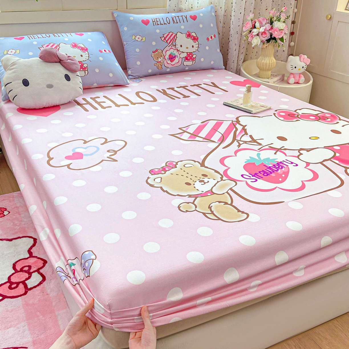 91家纺网 家纺一手货源 找家纺 博雅 2025春夏新款三丽欧大版全棉纯棉单品床笠床笠单件单床笠 全棉大版-草莓糖果KT