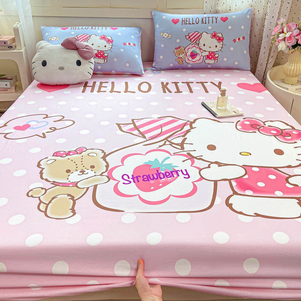 91家纺网 家纺一手货源 找家纺 博雅 2025春夏新款三丽欧大版全棉纯棉单品床笠床笠单件单床笠 全棉大版-草莓糖果KT