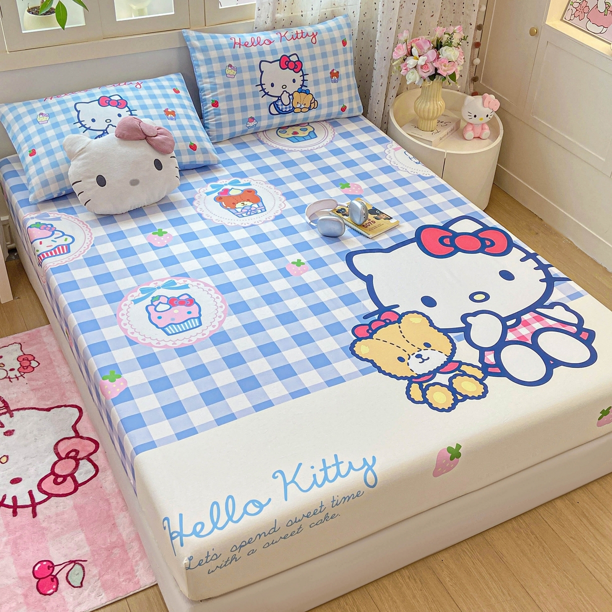 91家纺网 家纺一手货源 找家纺 博雅 2025春夏新款三丽欧大版全棉纯棉单品床笠床笠单件单床笠 全棉大版-蓝格KT