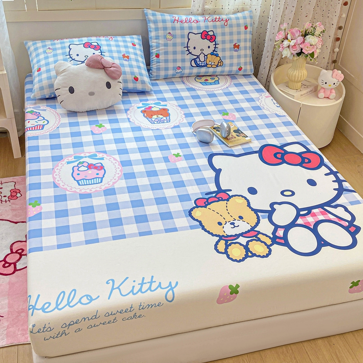 91家纺网 家纺一手货源 找家纺 博雅 2025春夏新款三丽欧大版全棉纯棉单品床笠床笠单件单床笠 全棉大版-蓝格KT