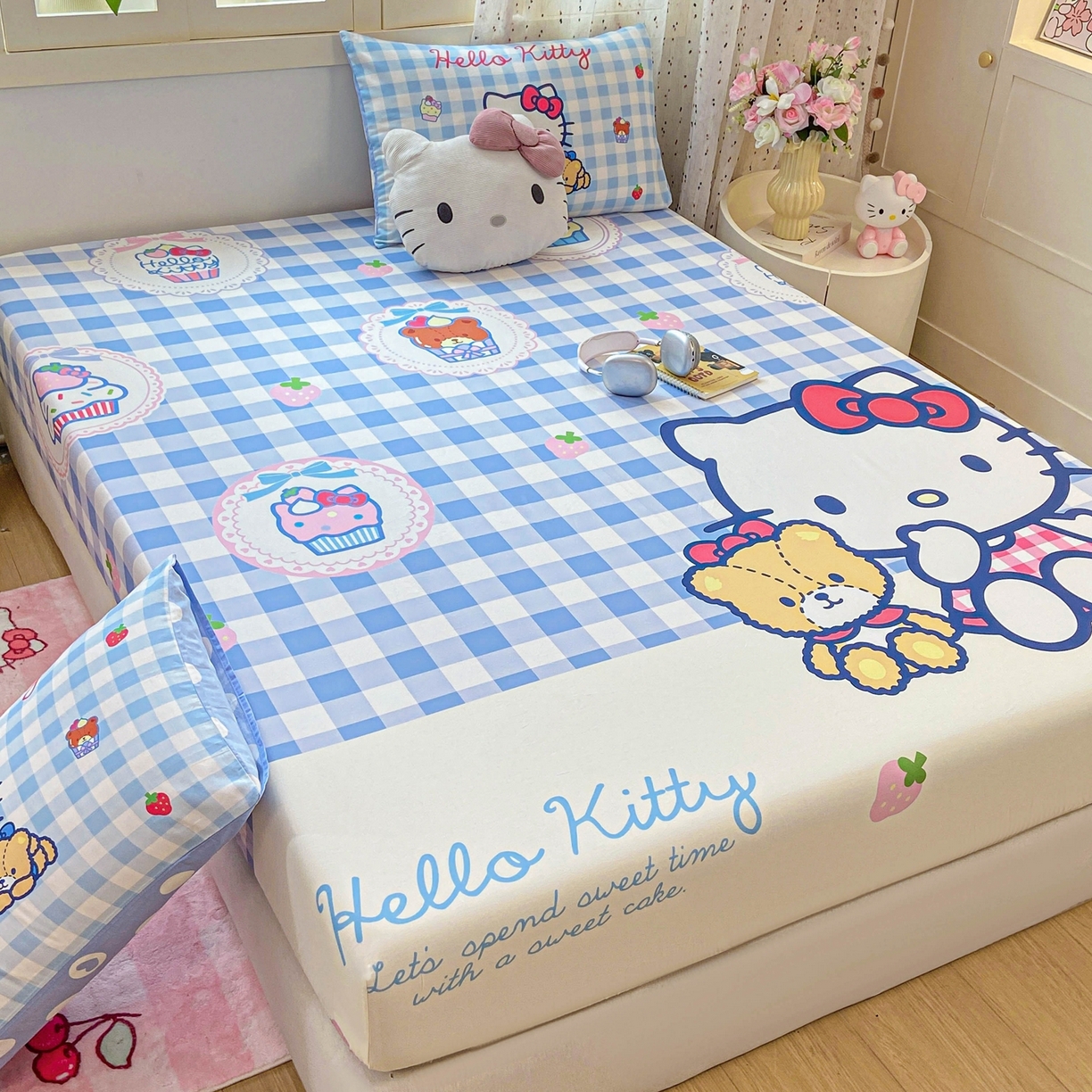 91家纺网 家纺一手货源 找家纺 博雅 2025春夏新款三丽欧大版全棉纯棉单品床笠床笠单件单床笠 全棉大版-蓝格KT