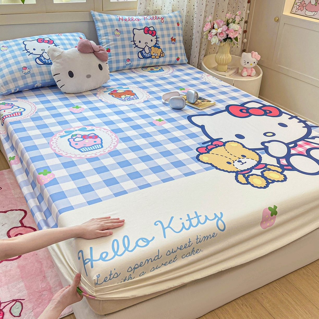 91家纺网 家纺一手货源 找家纺 博雅 2025春夏新款三丽欧大版全棉纯棉单品床笠床笠单件单床笠 全棉大版-蓝格KT