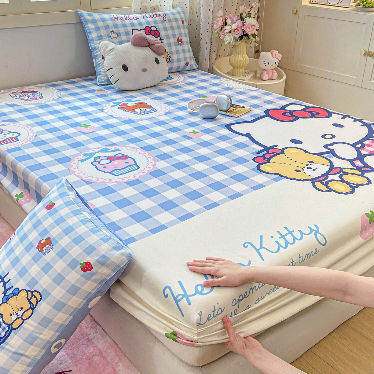 91家纺网 家纺一手货源 找家纺 博雅 2025春夏新款三丽欧大版全棉纯棉单品床笠床笠单件单床笠 全棉大版-蓝格KT