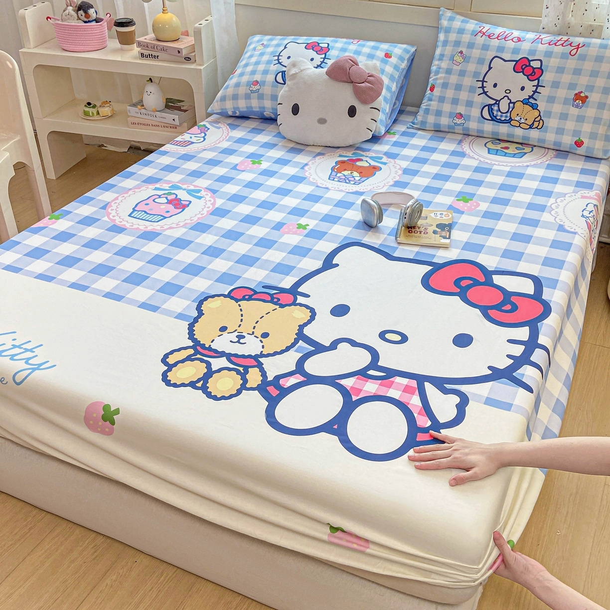 91家纺网 家纺一手货源 找家纺 博雅 2025春夏新款三丽欧大版全棉纯棉单品床笠床笠单件单床笠 全棉大版-蓝格KT