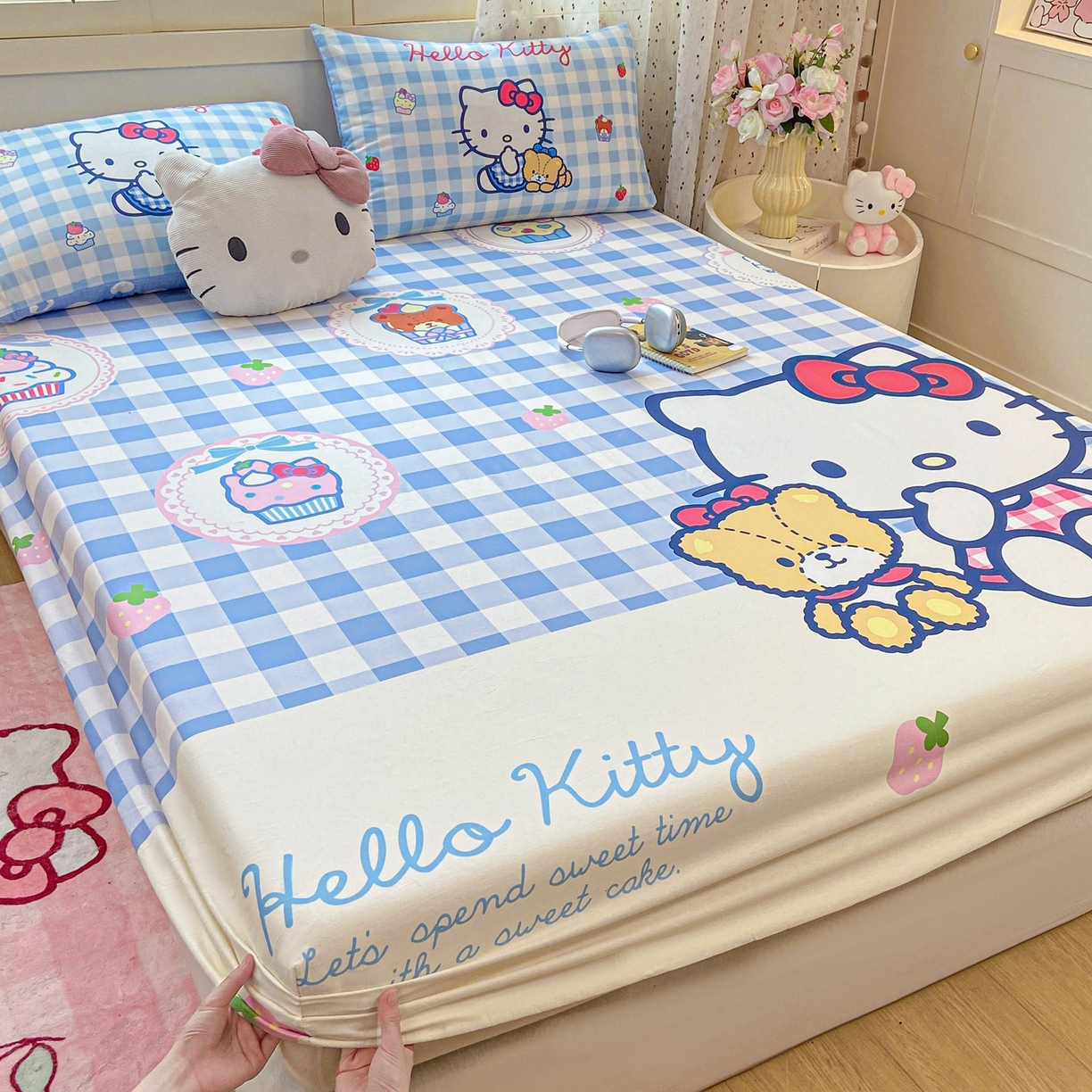 91家纺网 家纺一手货源 找家纺 博雅 2025春夏新款三丽欧大版全棉纯棉单品床笠床笠单件单床笠 全棉大版-蓝格KT