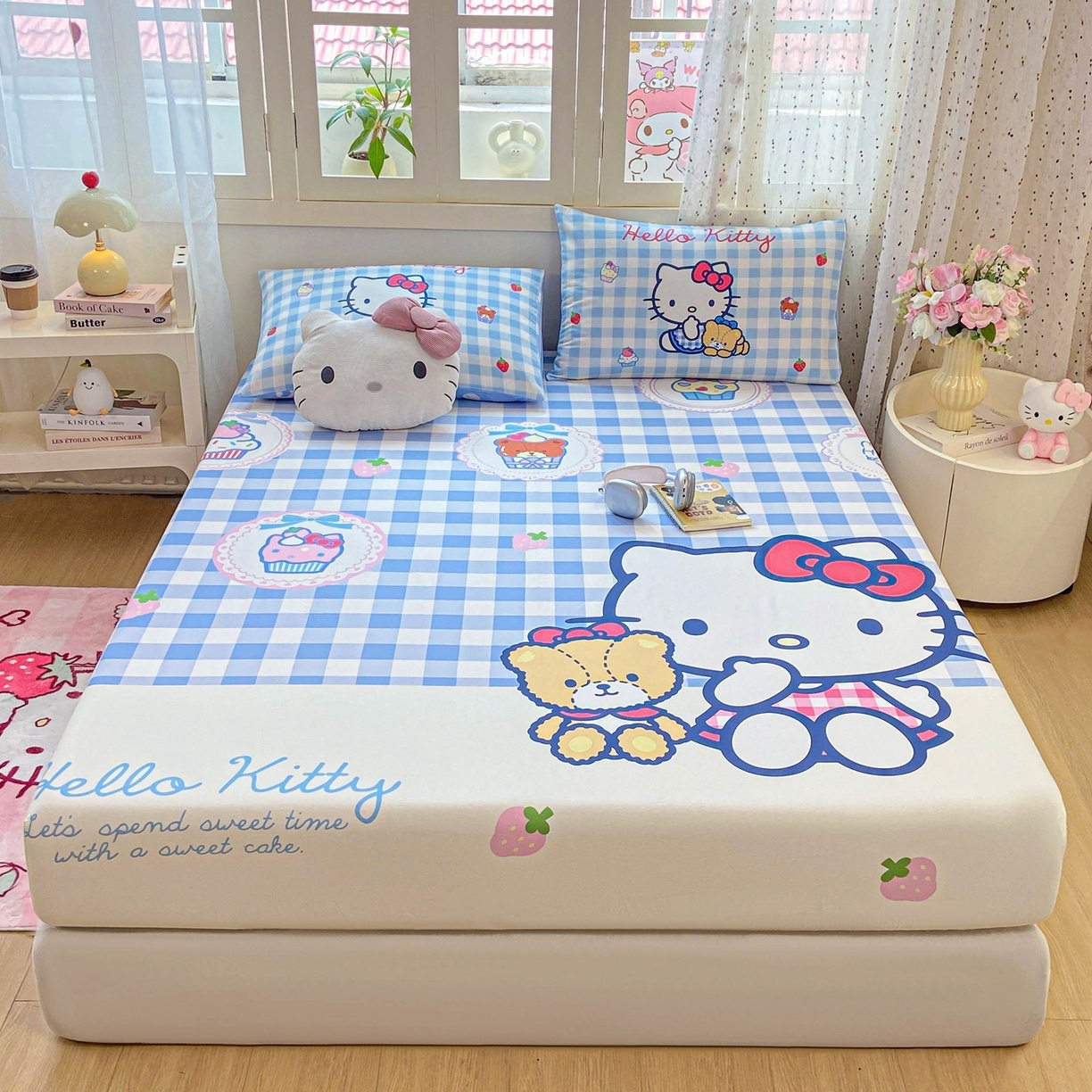 91家纺网 家纺一手货源 找家纺 博雅 2025春夏新款三丽欧大版全棉纯棉单品床笠床笠单件单床笠 全棉大版-蓝格KT