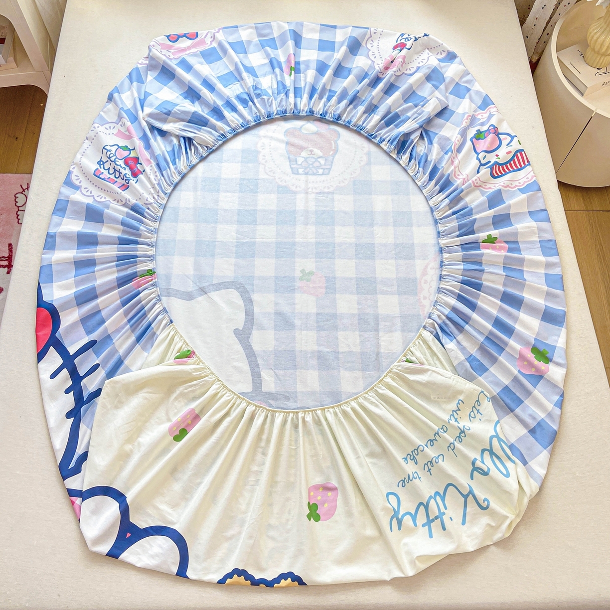 91家纺网 家纺一手货源 找家纺 博雅 2025春夏新款三丽欧大版全棉纯棉单品床笠床笠单件单床笠 全棉大版-蓝格KT