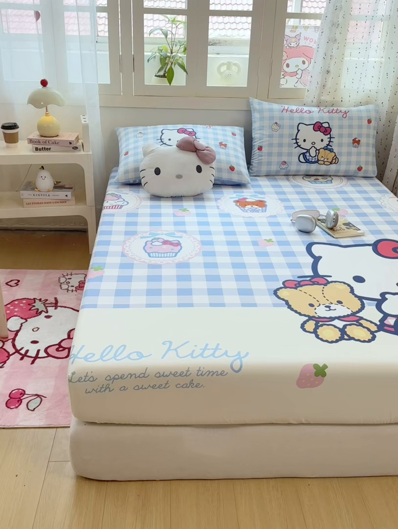 91家纺网 家纺一手货源 找家纺 博雅 2025春夏新款三丽欧大版全棉纯棉单品床笠床笠单件单床笠 全棉大版-蓝格KT