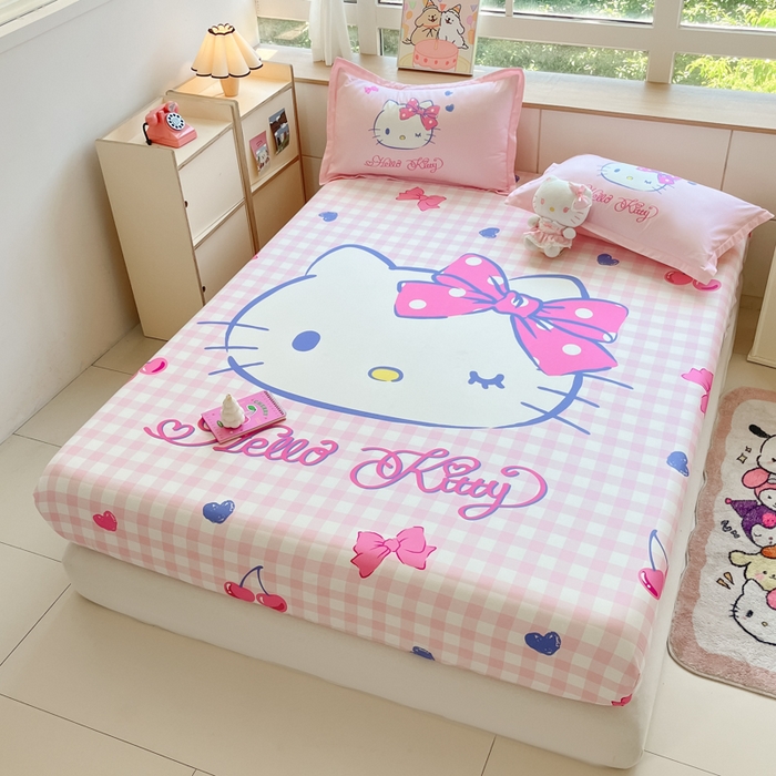 91家纺网 家纺一手货源 找家纺 博雅 2025春夏新款三丽欧大版全棉纯棉单品床笠床笠单件单床笠 全棉大版-俏皮KT