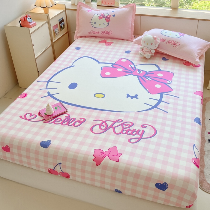 91家纺网 家纺一手货源 找家纺 博雅 2025春夏新款三丽欧大版全棉纯棉单品床笠床笠单件单床笠 全棉大版-俏皮KT