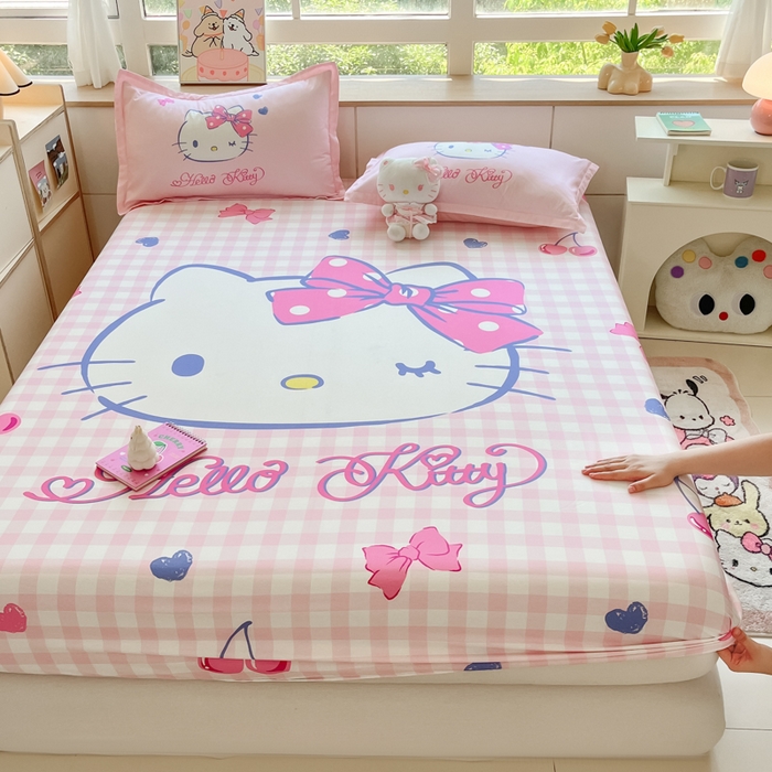 91家纺网 家纺一手货源 找家纺 博雅 2025春夏新款三丽欧大版全棉纯棉单品床笠床笠单件单床笠 全棉大版-俏皮KT