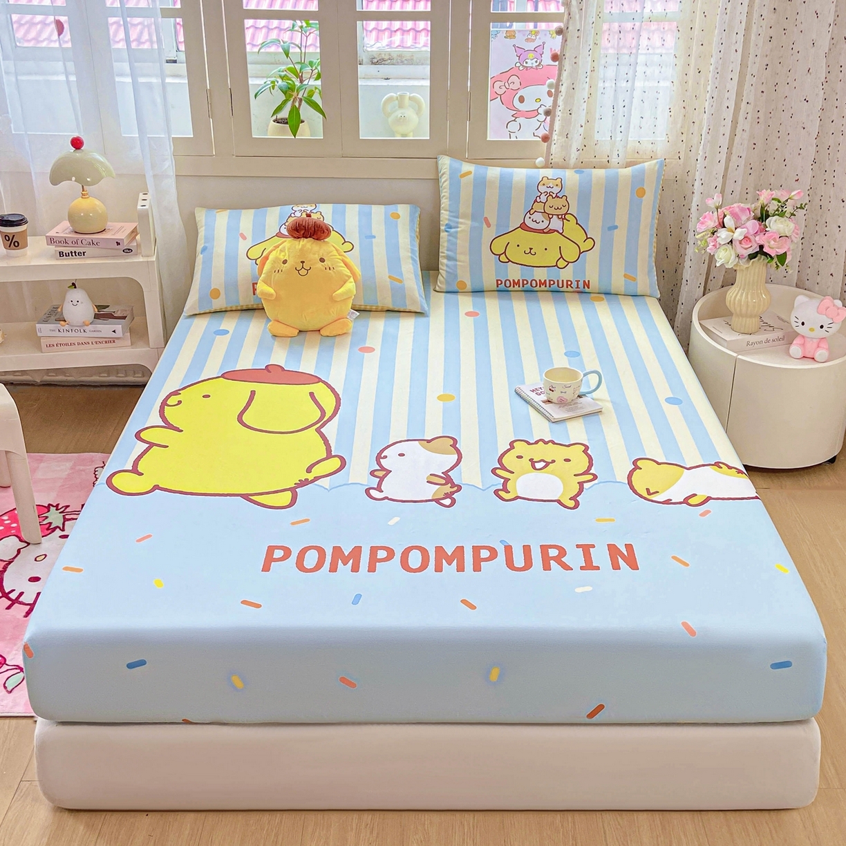 91家纺网 家纺一手货源 找家纺 博雅 2025春夏新款三丽欧大版全棉纯棉单品床笠床笠单件单床笠 全棉大版-小彩带布丁狗