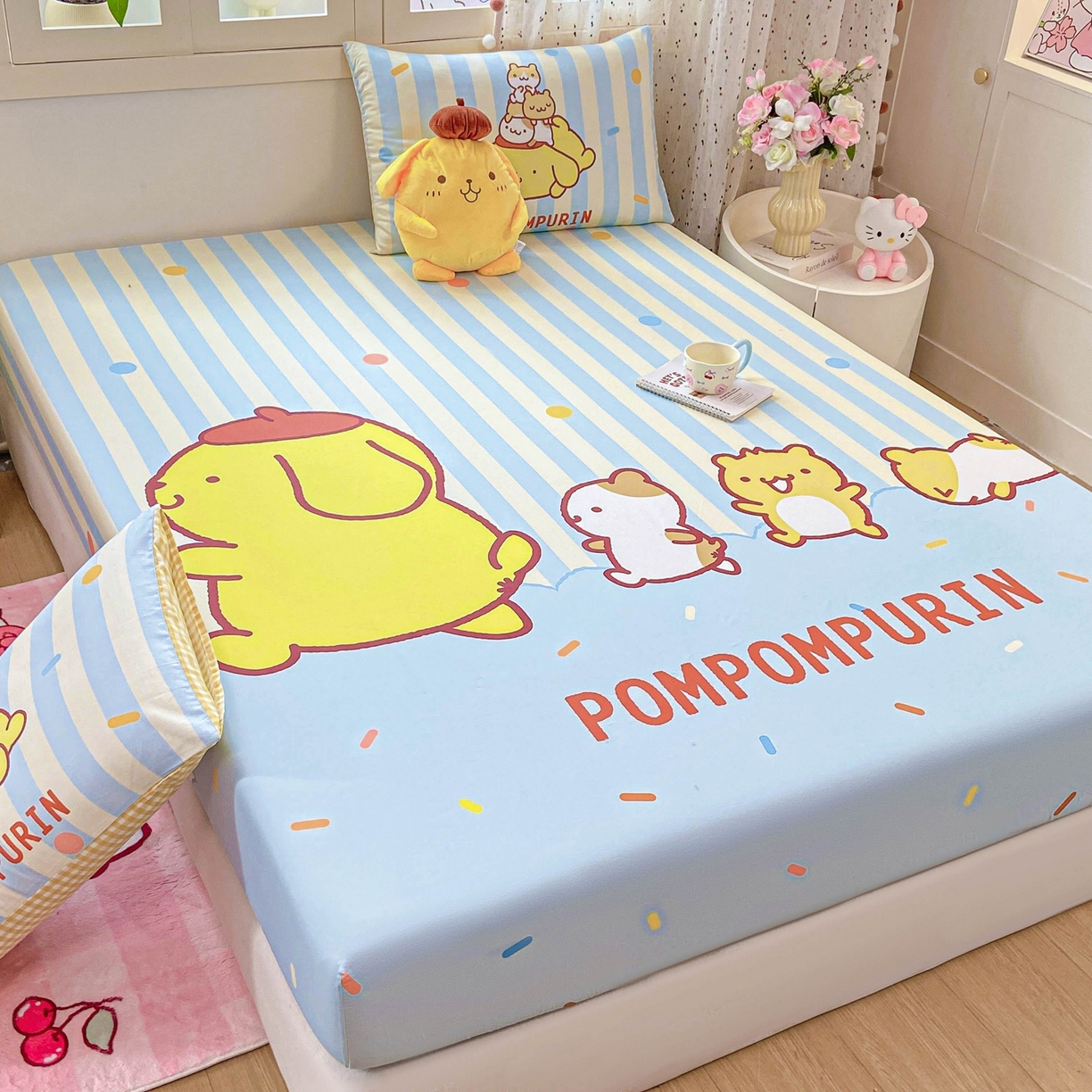 91家纺网 家纺一手货源 找家纺 博雅 2025春夏新款三丽欧大版全棉纯棉单品床笠床笠单件单床笠 全棉大版-小彩带布丁狗