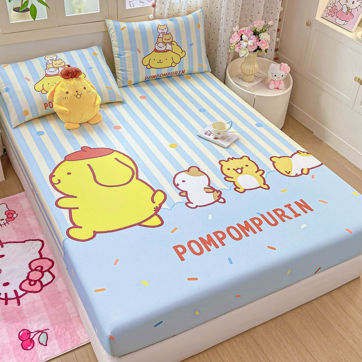 91家纺网 家纺一手货源 找家纺 博雅 2025春夏新款三丽欧大版全棉纯棉单品床笠床笠单件单床笠 全棉大版-小彩带布丁狗