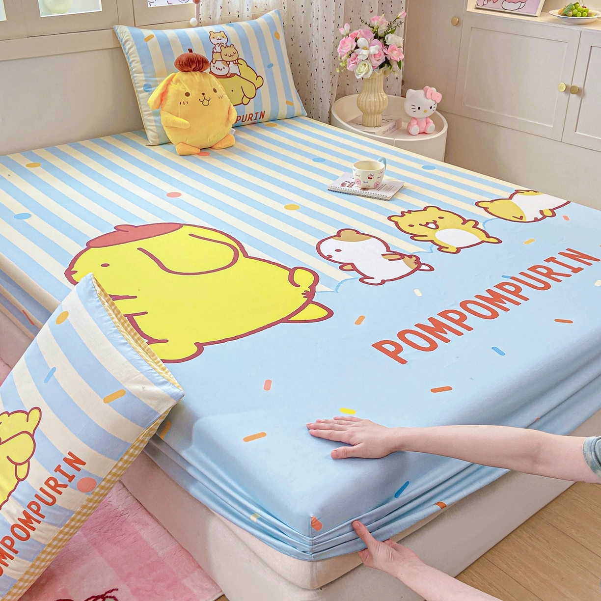 91家纺网 家纺一手货源 找家纺 博雅 2025春夏新款三丽欧大版全棉纯棉单品床笠床笠单件单床笠 全棉大版-小彩带布丁狗