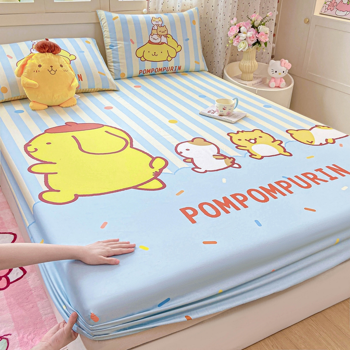 91家纺网 家纺一手货源 找家纺 博雅 2025春夏新款三丽欧大版全棉纯棉单品床笠床笠单件单床笠 全棉大版-小彩带布丁狗