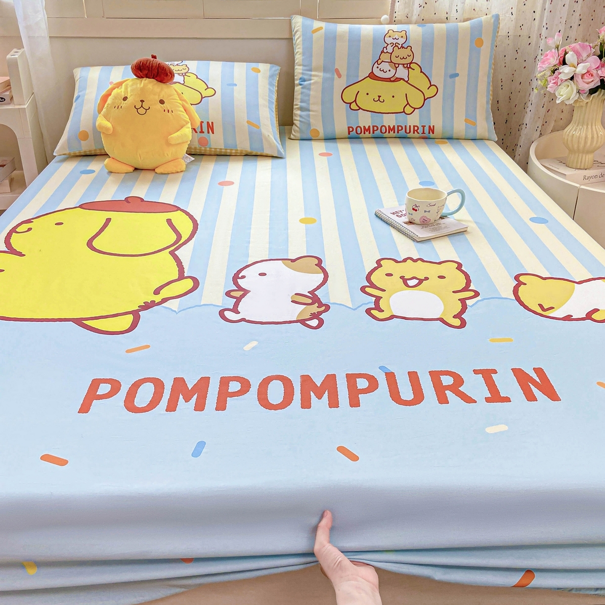 91家纺网 家纺一手货源 找家纺 博雅 2025春夏新款三丽欧大版全棉纯棉单品床笠床笠单件单床笠 全棉大版-小彩带布丁狗