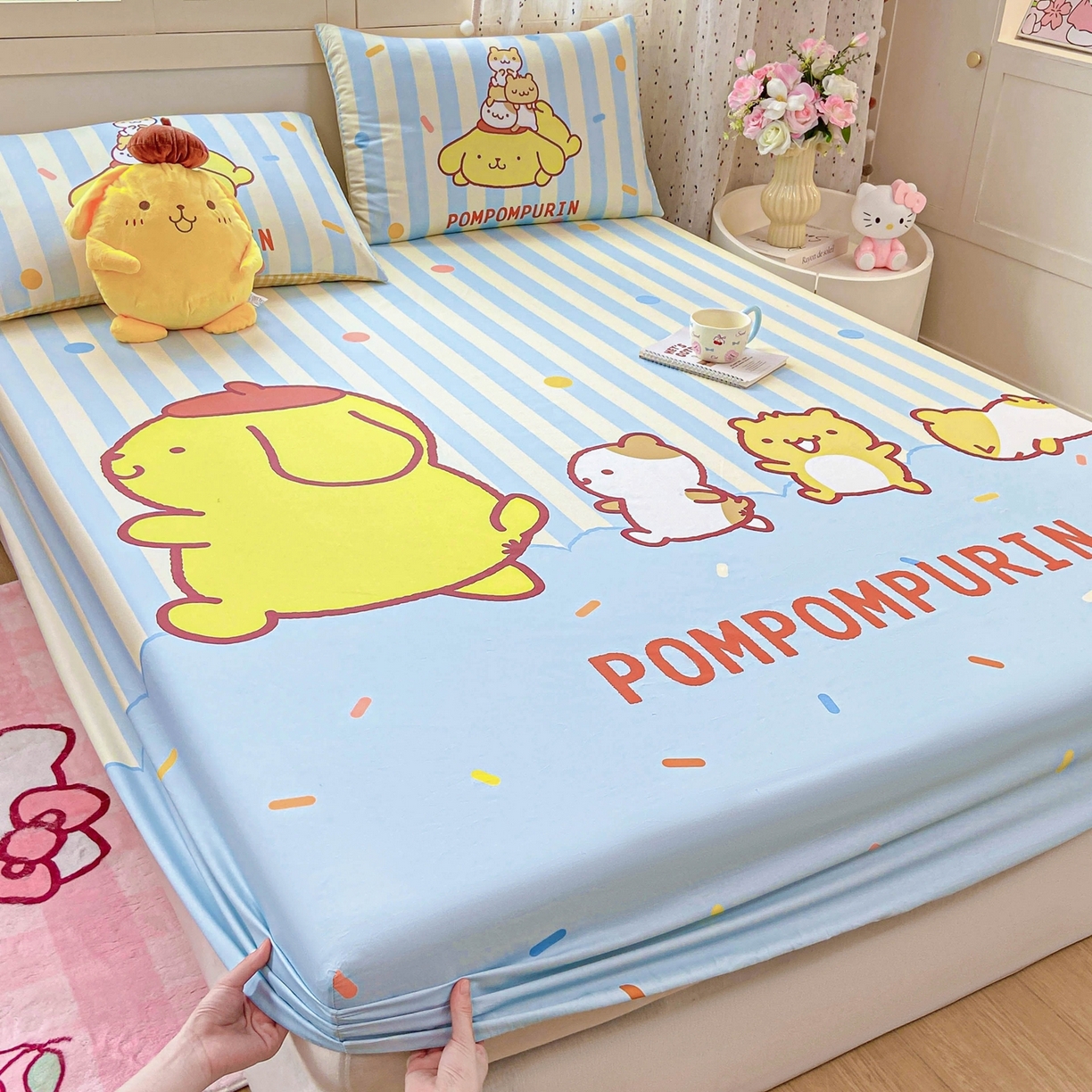 91家纺网 家纺一手货源 找家纺 博雅 2025春夏新款三丽欧大版全棉纯棉单品床笠床笠单件单床笠 全棉大版-小彩带布丁狗