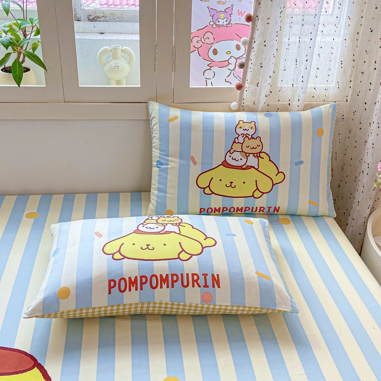 91家纺网 家纺一手货源 找家纺 博雅 2025春夏新款三丽欧大版全棉纯棉单品床笠床笠单件单床笠 全棉大版-小彩带布丁狗