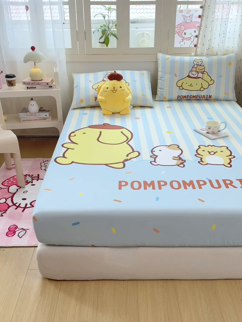 91家纺网 家纺一手货源 找家纺 博雅 2025春夏新款三丽欧大版全棉纯棉单品床笠床笠单件单床笠 全棉大版-小彩带布丁狗